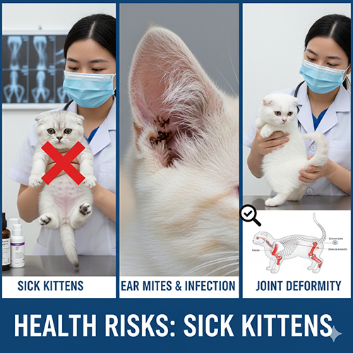 Rủi ro sức khỏe khi mua mèo tai cụp giá rẻ – mèo bệnh, viêm tai, dị tật khớp do phối sai