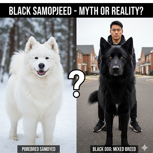 So sánh chó Samoyed trắng thuần chủng và chó lông đen thường bị gọi nhầm là Samoyed