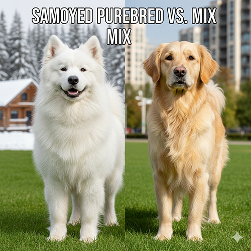 So sánh ngoại hình Samoyed thuần chủng và Samoyed lai để thấy rõ sự khác biệt về lông, tai, dáng và biểu cảm