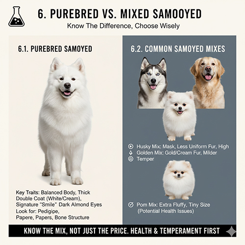 So sánh Samoyed thuần chủng với các kiểu Samoyed lai phổ biến như Husky, Golden, Phốc Sóc