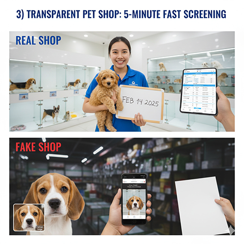 So sánh shop chó cảnh minh bạch và shop chó cảnh giả qua hồ sơ y tế và video thực tế