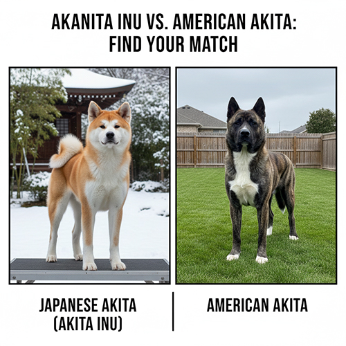 So sánh trực quan Akita Nhật thanh thoát và Akita Mỹ to khỏe, đầu gấu, mặt nạ đen