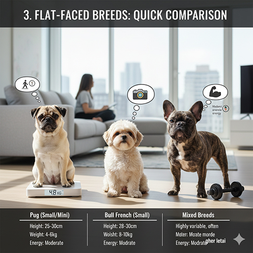 So sánh chó mặt xệ nhỏ Pug, Bull Pháp size nhỏ và chó mặt xệ lai trong căn hộ