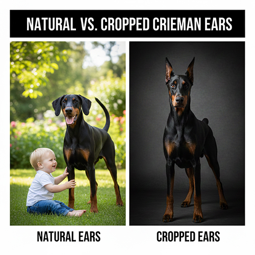 So sánh chó Doberman tai tự nhiên và Doberman tai dựng qua hình ảnh