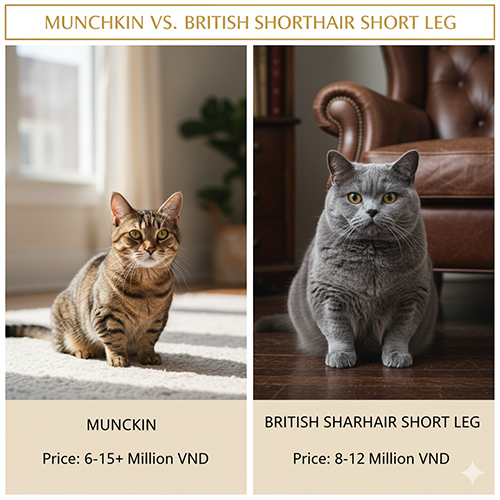 So sánh giá mèo Munchkin với mèo Anh chân ngắn