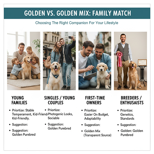 So sánh Golden thuần chủng và Golden lai theo từng kiểu gia đình