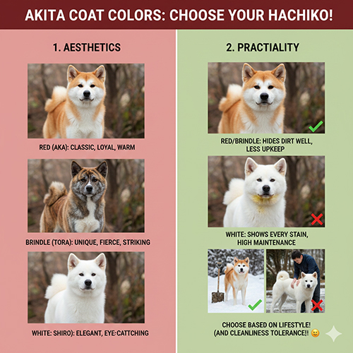 Bảng so sánh Akita Inu màu đỏ, vện và trắng về thẩm mỹ và thực tế nuôi