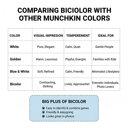 So sánh mèo Munchkin Bicolor với các màu khác – White, Golden, Blue White
