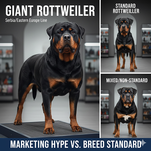 So sánh chó Rottweiler dòng đại với Rottweiler tiêu chuẩn và Rottweiler không chuẩn về ngoại hình