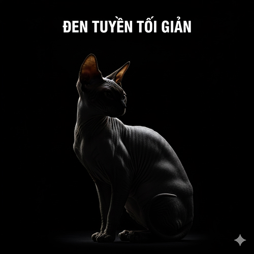 Mèo Sphynx đen tuyền chụp silhouette với ánh viền trên nền tối