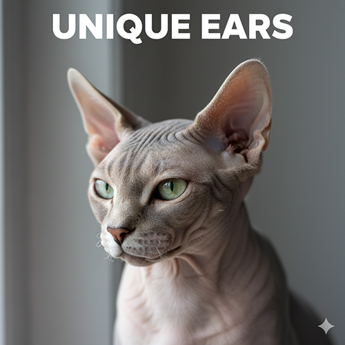 Mèo Sphynx tai xoắn kiểu Elf nhìn nghiêng trong ánh sáng cửa sổ