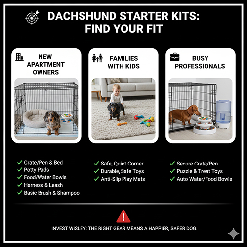 Starter kit cho chó Lạp xưởng theo từng kiểu người nuôi như ở chung cư, gia đình có trẻ nhỏ và người bận rộn