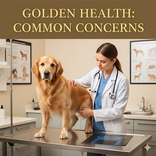 Bác sĩ thú y kiểm tra chó Golden trên bàn khám – minh họa sức khỏe và bệnh thường gặp ở Golden