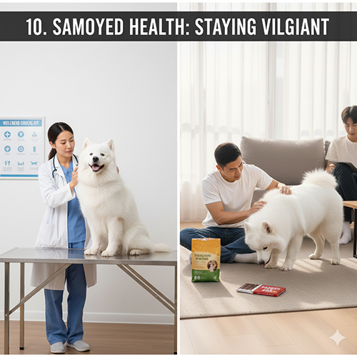 Theo dõi sức khỏe chó Samoyed qua khám thú y và chăm sóc tại nhà