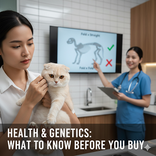 Bác sĩ thú y tư vấn cho chủ nuôi về sức khỏe và di truyền mèo Anh lông ngắn tai cụp