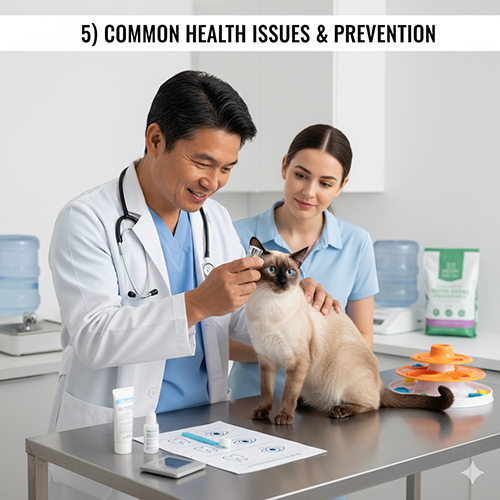 Các bệnh thường gặp ở mèo Xiêm và cách phòng ngừa – béo phì, hô hấp, răng miệng, tiết niệu và PRA