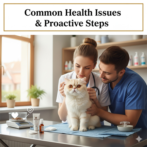 Bác sĩ thú y kiểm tra sức khỏe cho mèo Ba Tư lông ngắn màu trắng trên bàn khám, minh họa các vấn đề sức khỏe thường gặp.