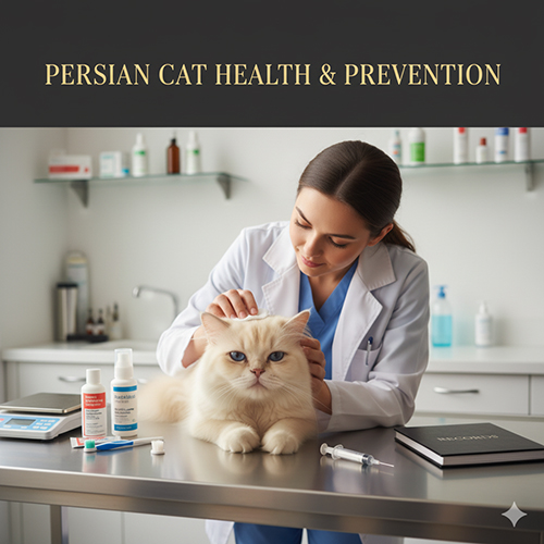 mèo Ba Tư được bác sĩ thú y kiểm tra sức khỏe trên bàn khám