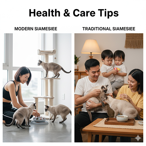 So sánh sức khỏe và lưu ý chăm sóc mèo Xiêm hiện đại và mèo Xiêm truyền thống