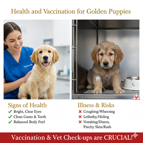 dấu hiệu sức khỏe tốt và dấu hiệu bệnh ở chó Golden con kèm thông tin tiêm phòng