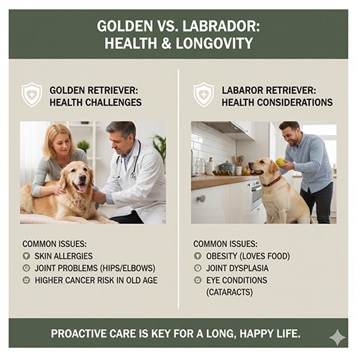 so sanh suc khoe va tuoi tho cua golden retriever va labrador retriever