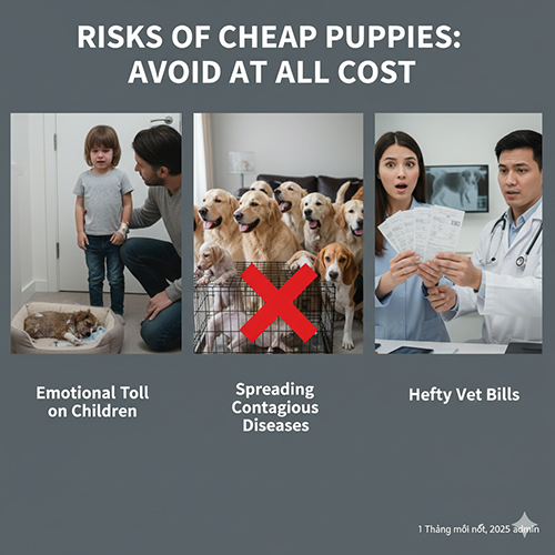 Hình cảnh báo tác hại khi mua chó con giá rẻ và các rủi ro nghiêm trọng