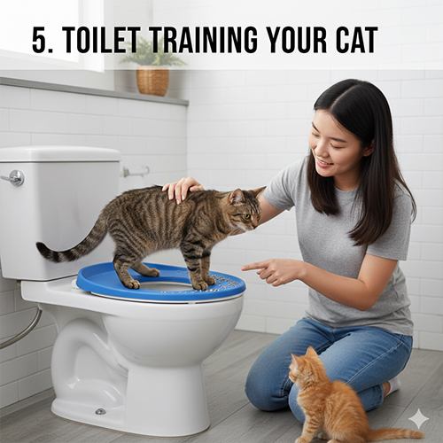 Tập mèo đi vệ sinh trong bồn cầu bằng phương pháp chuyển đổi từng bước