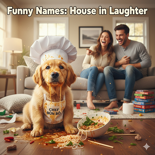 Tên chó hài hước – gợi ý những cái tên vui nhộn như Xoài Non, Bún Bò, Tương Ớt, Bé Bự, Ngáo, KingKong