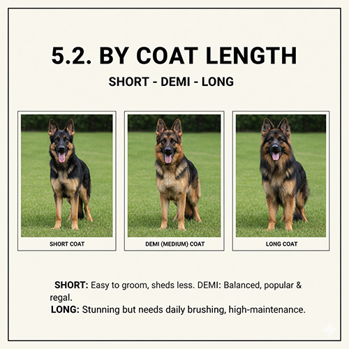 Ba chú chó Becgie Đức đứng trên nền cỏ, thể hiện ba dạng lông: ngắn, demi và dài