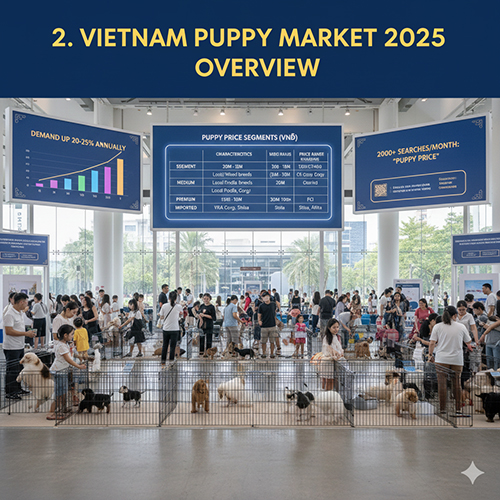 Toàn cảnh thị trường chó con Việt Nam: nhu cầu, phân khúc giá và xu hướng tìm kiếm