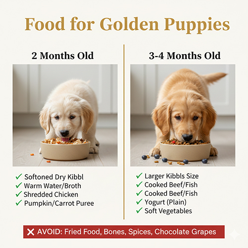 thức ăn cho chó Golden con 2–4 tháng tuổi và gợi ý thực đơn theo từng tháng