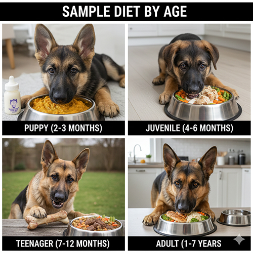 Thực đơn mẫu cho chó Becgie Đức theo từng độ tuổi từ chó con đến trưởng thành