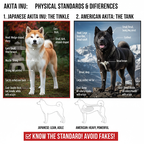 Tiêu chuẩn ngoại hình chó Akita thuần chủng: phân biệt Akita Nhật và Akita Mỹ qua đầu, tai, khung xương và lông