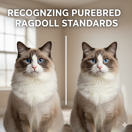 Hai mèo Ragdoll thuần chủng ngồi cạnh nhau để so sánh đặc điểm nhận diện chuẩn của giống