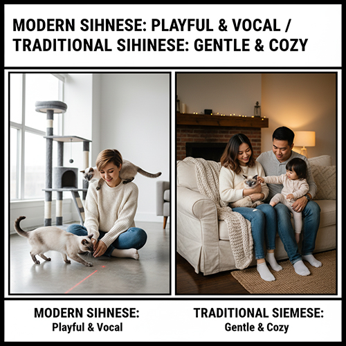 So sánh tính cách giữa mèo Xiêm hiện đại và mèo Xiêm truyền thống