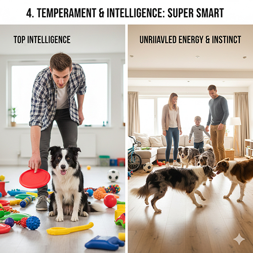 Border Collie chơi đồ chơi và tương tác cùng gia đình trong không gian trong nhà