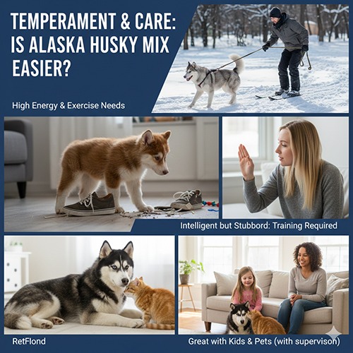 Tinh cach va cach cham soc cho Alaska lai Husky voi nhu cau van dong cao va huan luyen deu