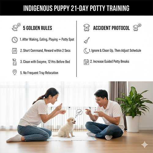 Gia đình huấn luyện toilet cho chó cỏ con trong nhà theo phương pháp 21 ngày