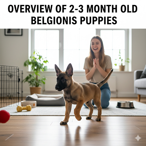 Chó Becgie Bỉ con 2–3 tháng đang chạy nhảy trong phòng khách, phía sau là cô chủ vui mừng vỗ tay cổ vũ.