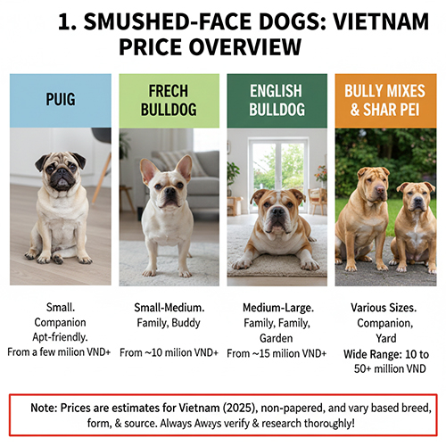 Tổng quan giá chó mặt xệ mặt nhăn tại Việt Nam gồm Pug Bull Pháp Bulldog Anh và bully