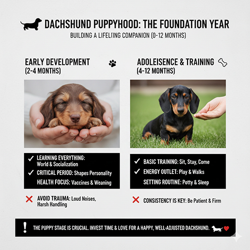 Tổng quan giai đoạn chó Lạp xưởng con từ 2–12 tháng tuổi