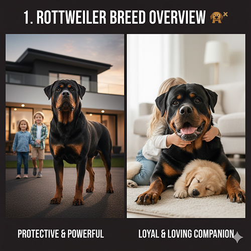 Tổng quan giống chó Rottweiler với ngoại hình cơ bắp và tính cách trung thành bảo vệ