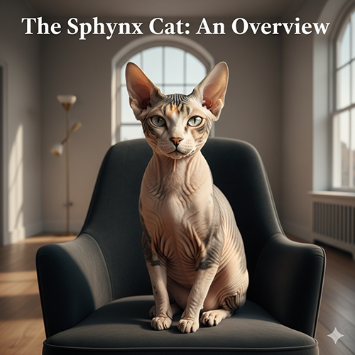 Mèo Sphynx ngồi trên ghế trong phòng sáng, ảnh minh họa cho phần tổng quan về nhóm mèo không lông