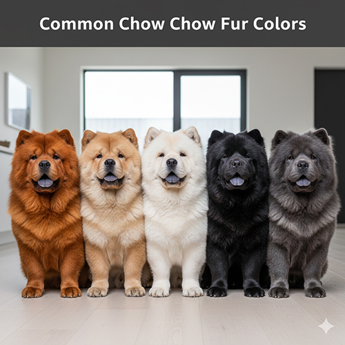 Các màu lông phổ biến của chó Chow Chow gồm đỏ, quế, kem, đen và xám khói