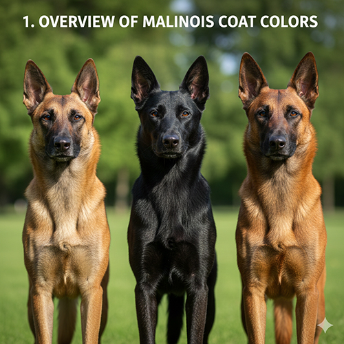 Ba chó Malinois đứng cạnh nhau với ba màu lông phổ biến: vàng nâu, đen và đỏ gỗ