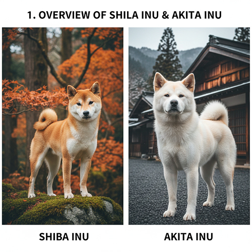 Hình ảnh tổng quan chó Shiba Inu và Akita Inu với sự kháĉm về kích thước, dáng vóc và thần thái
