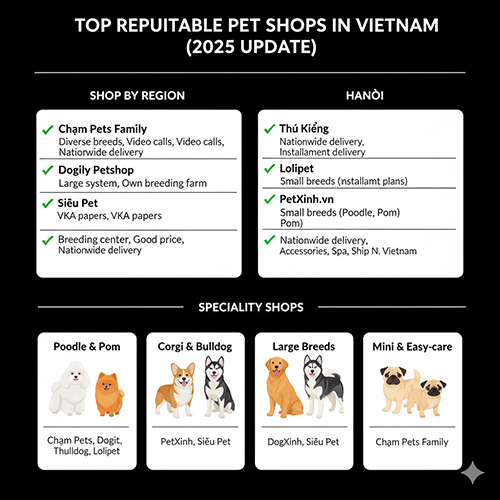 Danh sách top shop chó cảnh uy tín tại Việt Nam theo khu vực và dòng giống