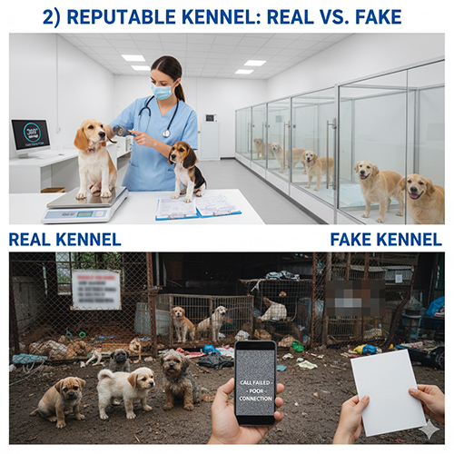 So sánh trại chó cảnh uy tín và trại chó ảo dựa trên điều kiện nuôi và hồ sơ y tế