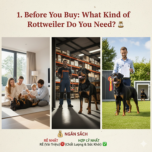Trước khi mua chó Rottweiler: bạn cần xác định mục đích nuôi, phân khúc và ngân sách