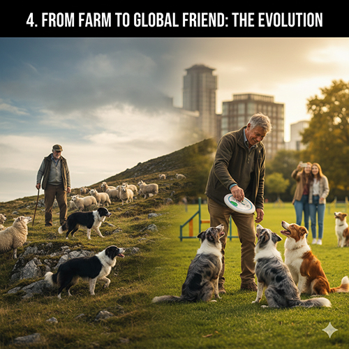 Hình Border Collie làm việc trên đồng cỏ và chơi thể thao cùng con người trong công viên